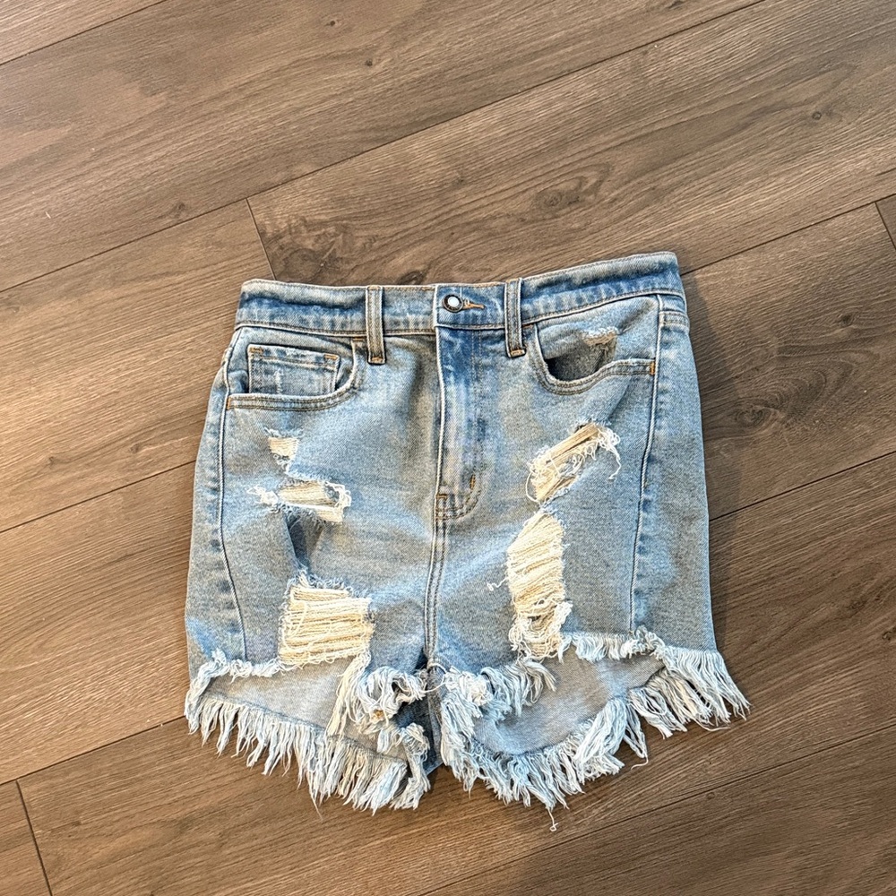 Windsor Light Blue Denim Shorts with Gold Stitching
